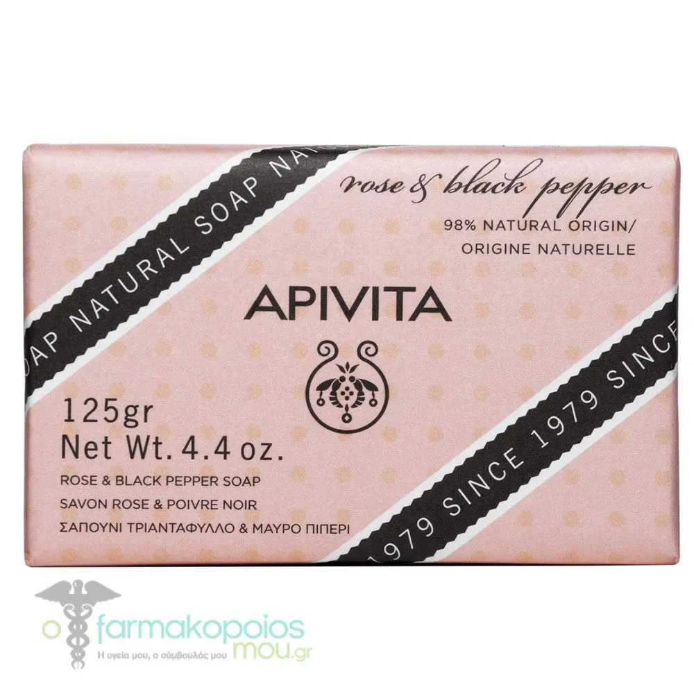Apivita Natural Soap with Rose & Black Pepper, 125gr