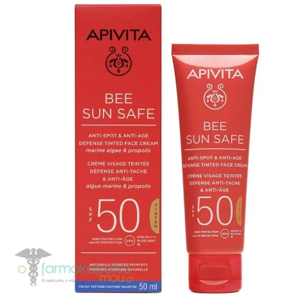 Apivita Bee Sun Safe Anti-Spot & Anti-Age Defense Tinted Face Cream for Light & Medium Skin SPF50, 50ml
