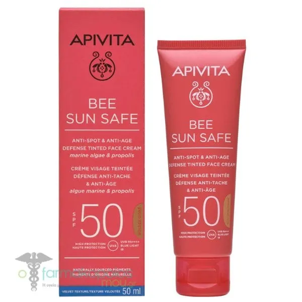 Apivita Bee Sun Safe Anti-Spot & Anti-Age Defense Tinted Face Cream Golden SPF50, 50ml