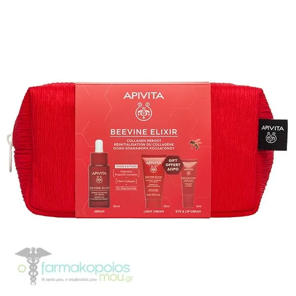 Apivita Beevine Elixir Promo Pack με Ορό Ενεργοποίησης Σύσφιξης, 30ml &amp; Δώρο Αντιρυτιδική Κρέμα για Σύσφιξη &amp; Lifting Ελαφριάς Υφής, 15ml, Αντιρυτιδική Κρέμα Lifting για τα Μάτια &amp; τα Χείλη, 5ml &amp; Νεσεσέρ, 1τεμ, 1σετ
