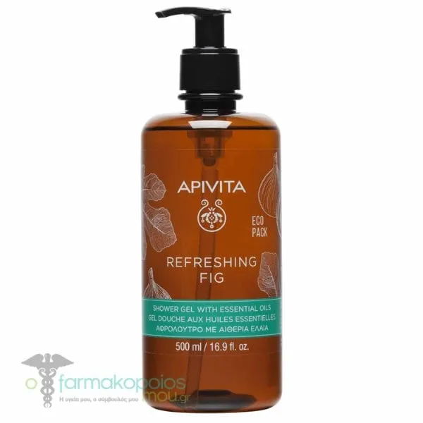 Apivita Eco Pack Refreshing Fig Shower Gel with Essential Oils, 500ml