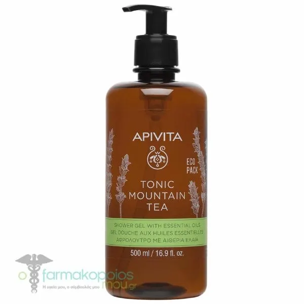 Apivita Eco Pack Tonic Mountain Tea Shower Gel with Essential Oils, 500ml