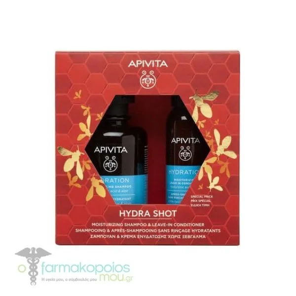 Apivita Hydra Shot Promo Moisturizing Shampoo, 250ml & Leave-In Conditioner, 100ml, 1set