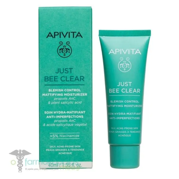 Apivita Just Bee Clear Blemish Control Mattifying Moisturizer, 40ml