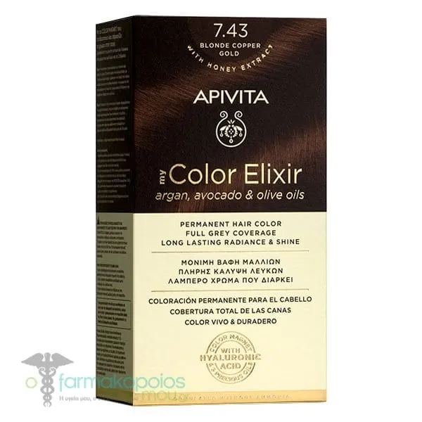 Apivita My Color Elixir Permanent Hair Color Νο 7.43 Blonde Copper Gold, 1pc