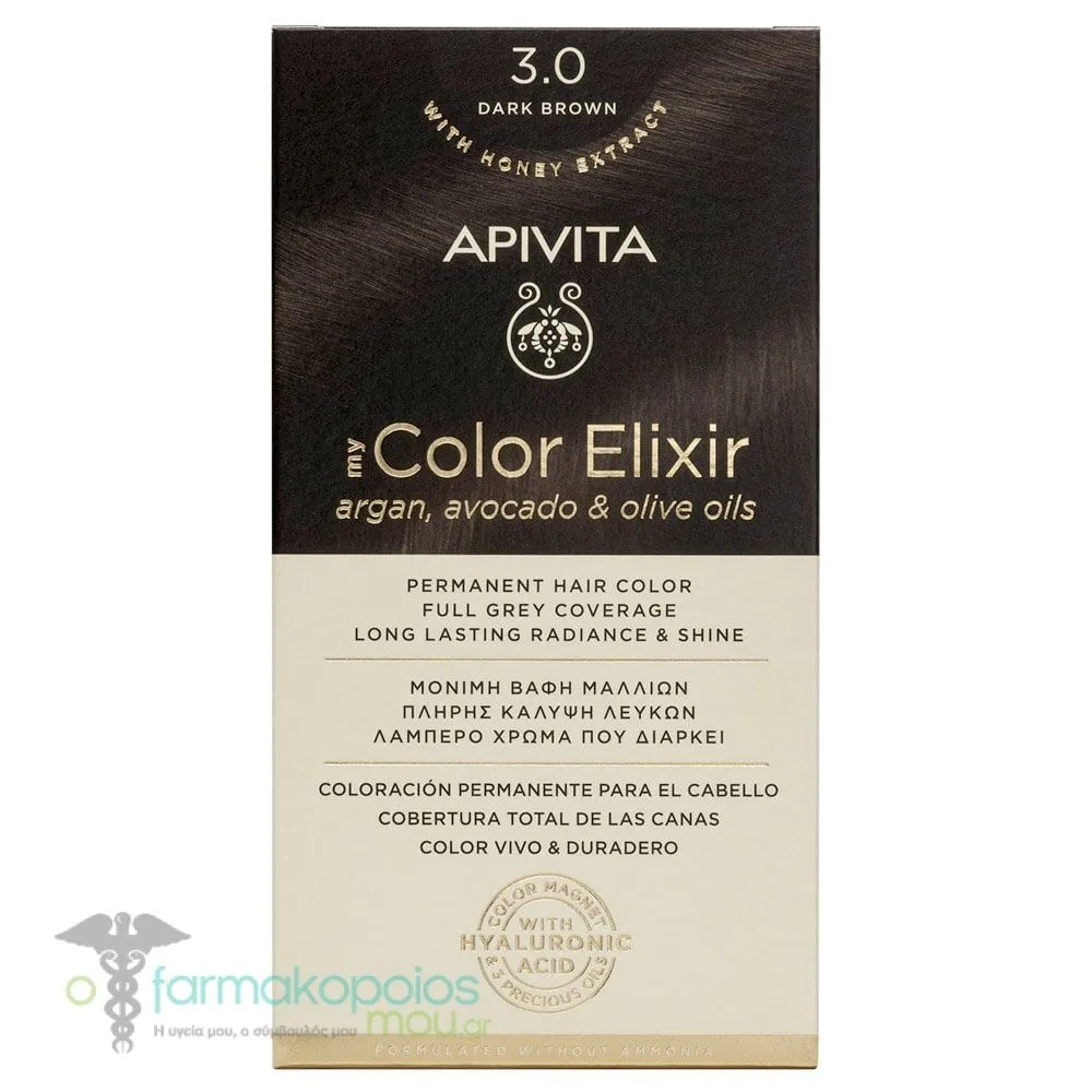 Apivita My Color Elixir Μόνιμη Βαφή Μαλλιών No 3.0 Καστανό Σκούρο, 1 τεμάχιο