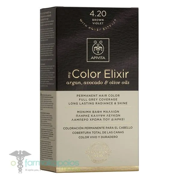 Apivita My Color Elixir Μόνιμη Βαφή Μαλλιών No 4.20 Καστανό Βιολετί, 1 τεμάχιο