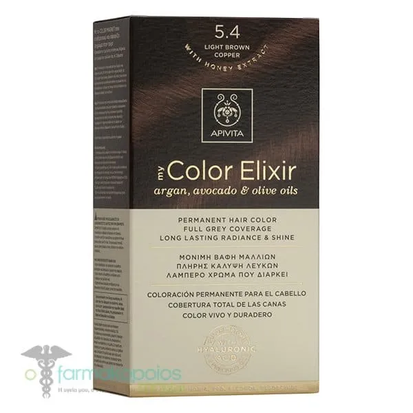 Apivita My Color Elixir Μόνιμη Βαφή Μαλλιών No 5.4 Καστανό Ανοιχτό Χάλκινο, 1 τεμάχιο