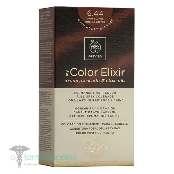 Apivita My Color Elixir Μόνιμη Βαφή Μαλλιών No 6.44 Ξανθό Σκούρο Έντονο Χάλκινο, 1 τεμάχιο