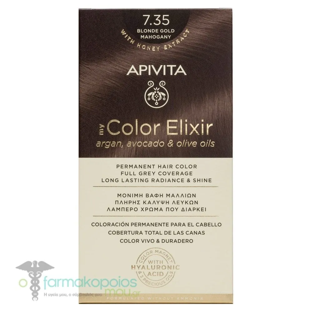 Apivita My Color Elixir Μόνιμη Βαφή Μαλλιών No 7.35 Ξανθό Μελί Μαονί, 1 τεμάχιο
