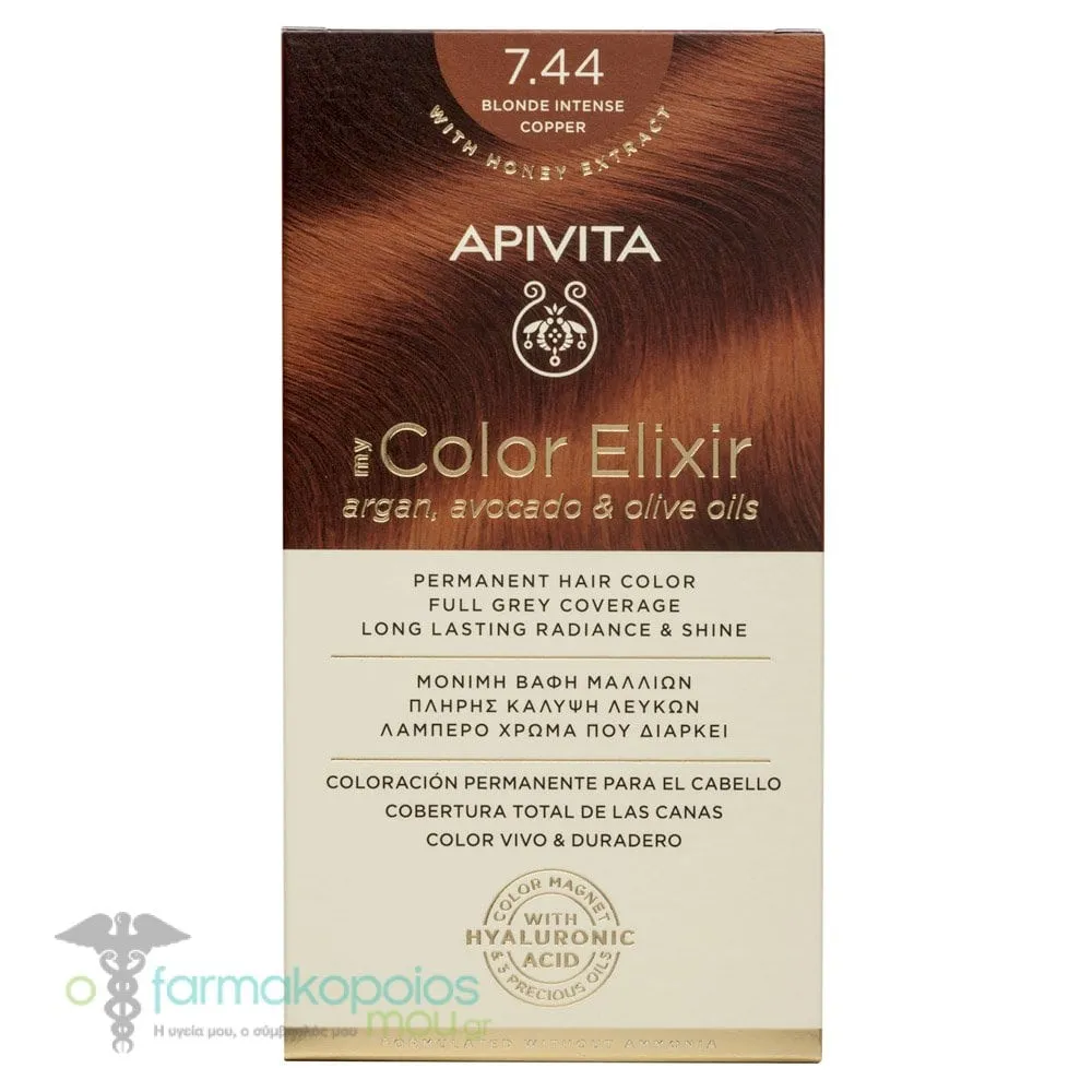 Apivita My Color Elixir Μόνιμη Βαφή Μαλλιών No 7.44 Ξανθό Έντονο Χάλκινο, 1 τεμάχιο