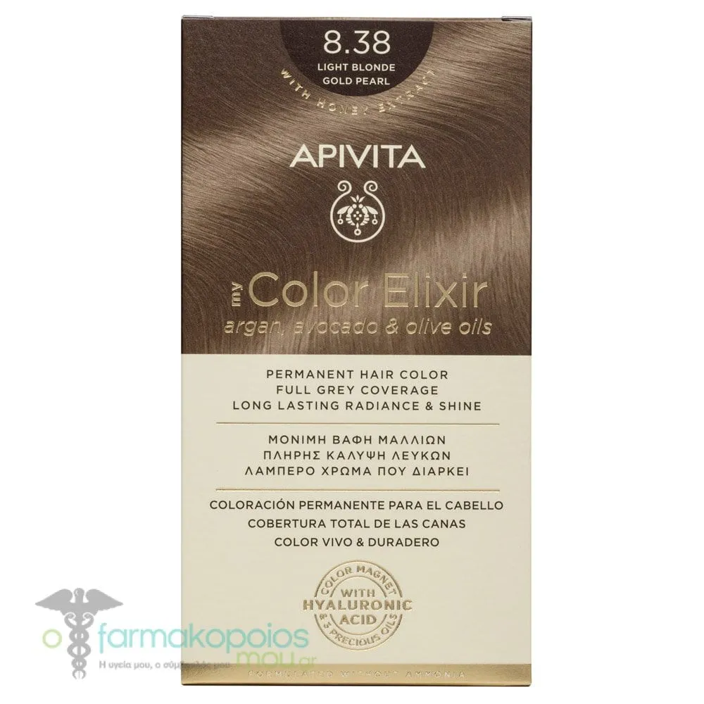 Apivita My Color Elixir Μόνιμη Βαφή Μαλλιών No 8.38 Ξανθό Ανοιχτό Μελί Περλέ, 1 τεμάχιο