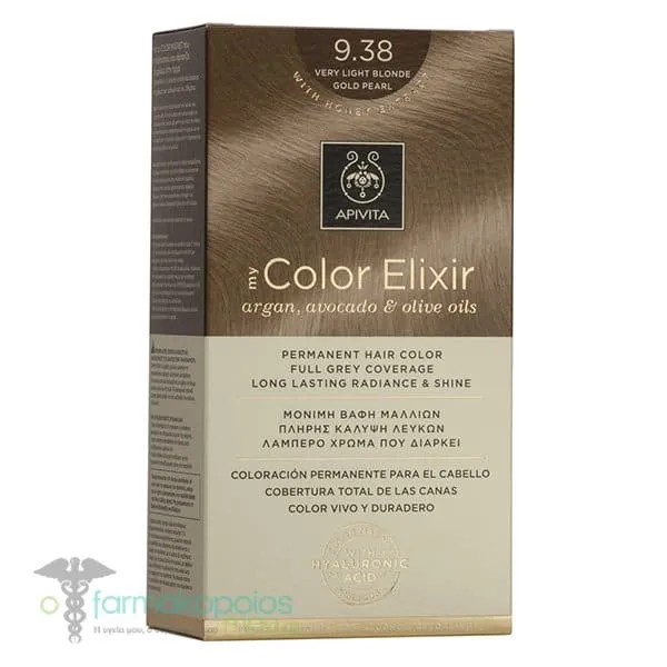 Apivita My Color Elixir Μόνιμη Βαφή Μαλλιών No 9.38 Ξανθό Πολύ Ανοιχτό Μελί Περλέ, 1 τεμάχιο