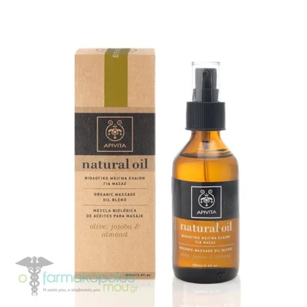Apivita Natural Oil Organic Massage Oil Blend Olive Jojoba & Almond, 100ml
