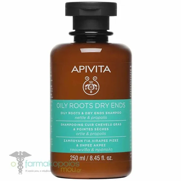 Apivita Oily Roots & Dry Ends Shampoo with Nettle & Propolis, 250ml