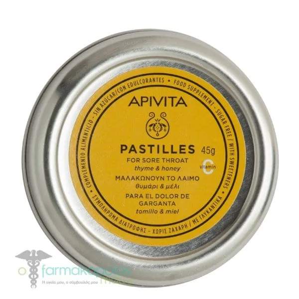 Apivita Pastilles for Sore Throat with Thyme & Honey, 45g