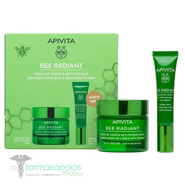 Apivita Promo Bee Radiant για Σημάδια Γήρανσης & Ξεκούραστη Όψη με Κρέμα Προσώπου, 50ml & Δώρο Kρέμα Ματιών, 15ml, 1σετ