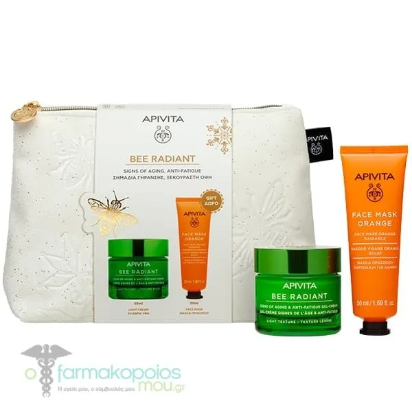 Apivita Promo Bee Radiant Routine Signs of Aging & Anti-Fatigue Gel-Cream Light Texture, 50ml & Free Radiance Face Mask, 50ml, 1set