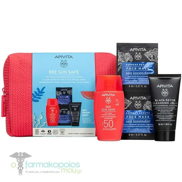 Apivita Promo Bee Sun Safe Dry Touch Invisible Face Fluid SPF50+, 50ml & Black Detox Cleansing Jelly, 50ml & Express Beauty Face Mask Sea Lavender, 2x8ml, 1set