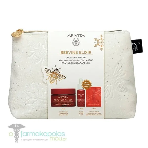 Apivita Promo Beevine Elixir with Wrinkle & Firm Lift Cream, 50ml & Free Lift Serum, 10ml, Wrinkle & Lift Eyes & Lips Cream, 1.5ml & Beauty Pouch, 1pcs, 1set