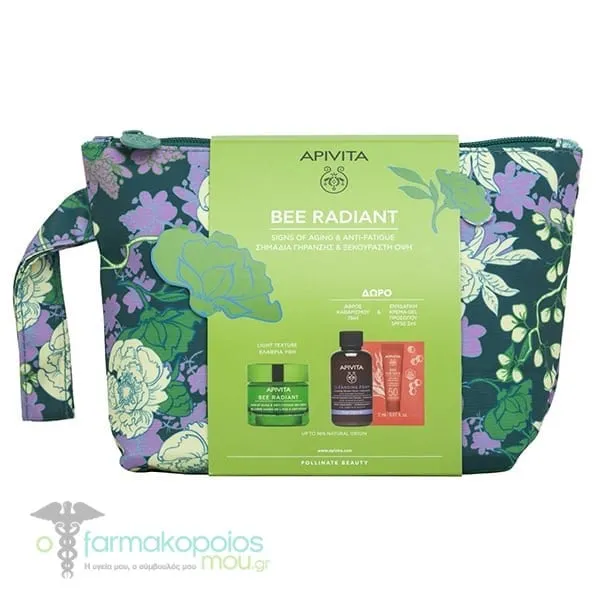 Apivita Bee Radiant Signs of Aging & Anti-Fatigue Promo Pack with Face Cream Light Texture, 50ml & Free Cleansing Creamy Foam Face & Eyes, 75ml & Bee Sun Safe SPF50, 2ml, 1set