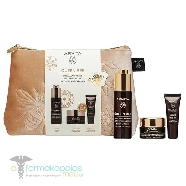 Apivita Promo Queen Bee Routine Absolute Anti-Aging & Redefining Serum, 30ml, Free Absolute Anti-Aging & Regenerating Cream, 15ml & Free Absolute Anti-Aging & Reviving Eye Cream, 5ml, 1set