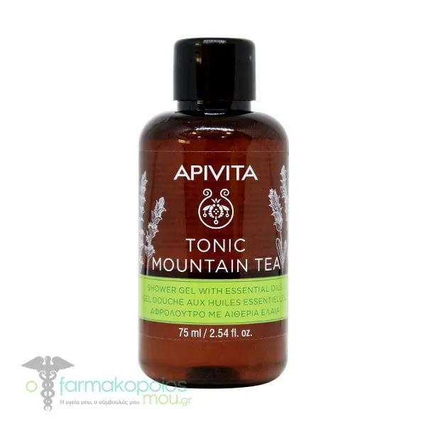 Apivita Tonic Mountain Tea Shower Gel with Essential Oils, 75ml