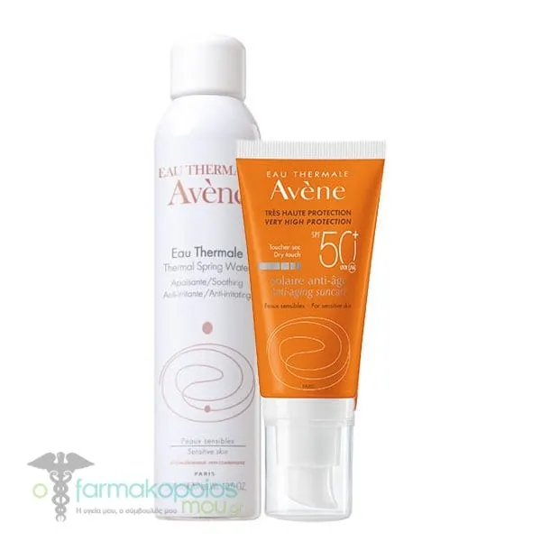Avene Anti-aging Suncare Dry Touch SPF50+, 50ml & Thermal Spring Water, 300ml, 1set