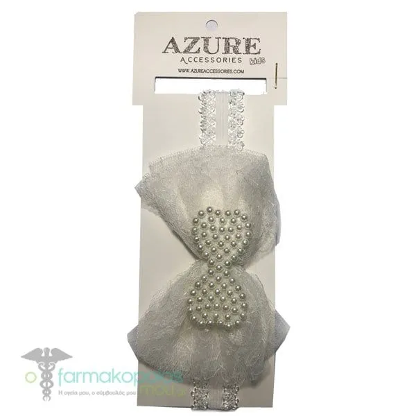 Azure Kids Hair Band with Tulle & Pearl Bow, 1pc (MA-0023) - 008 Λευκό