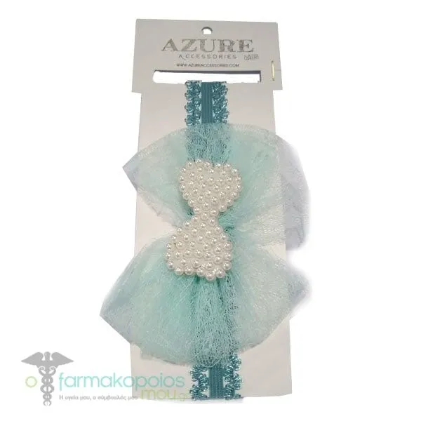 Azure Kids Hair Band with Tulle & Pearl Bow, 1pc (MA-0023) - Σιέλ