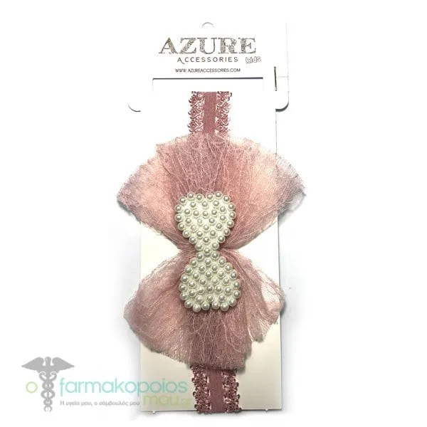 Azure Kids Hair Band with Tulle & Pearl Bow, 1pc (MA-0023) - Σάπιο Μήλο