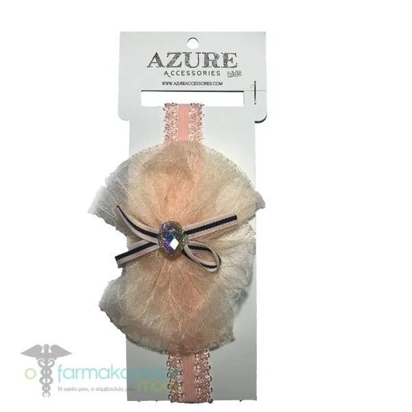Azure Παιδική Κορδέλα για Μαλλιά με Τούλι & Περλέ Πέτρα, 1 τεμάχιο (ΜΑ-0024) - Σομόν