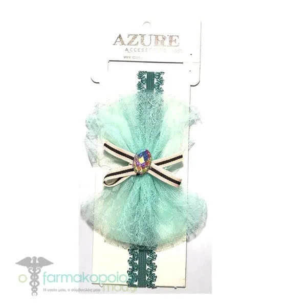 Azure Kids Hair Band with Tulle & Stone Pearl, 1pc (MA-0024) - Σιέλ