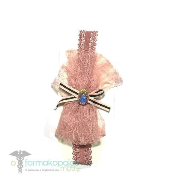 Azure Kids Hair Band with Tulle & Stone Pearl, 1pc (MA-0024) - Σάπιο Μήλο