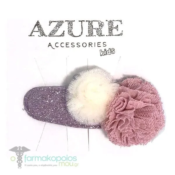 Azure Kids Click Clack Hair Accessory with Glitter & Pom Pom, 1pc (RA-0078) - Μώβ