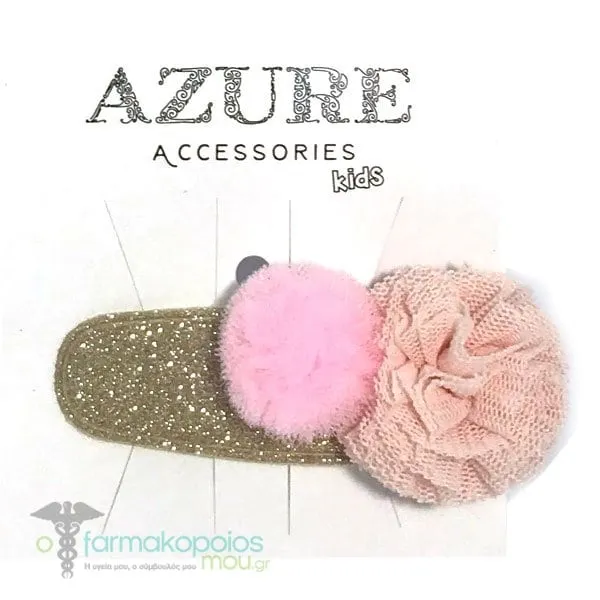Azure Kids Click Clack Hair Accessory with Glitter & Pom Pom, 1pc (RA-0078) - Κίτρινο