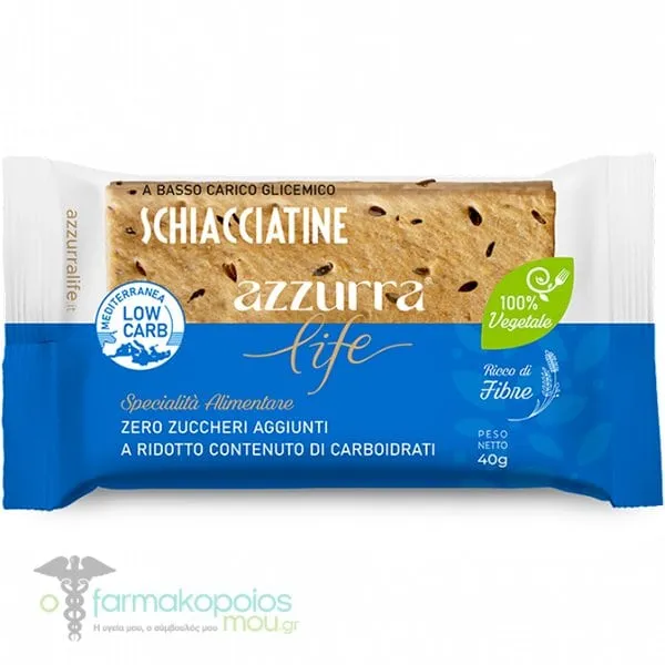 Azzurra Life Schiacciatine Crackers with Linseed with Low Glycemic Index & Carbohydrates, 40gr