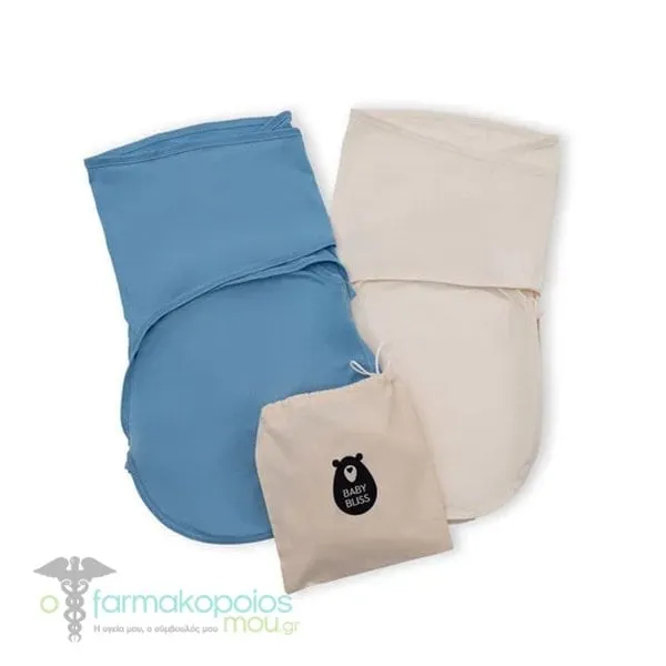Babybliss BlissSnug Light Blue & Cream Swaddling Sleeping Bag, 0-3m, 2pcs