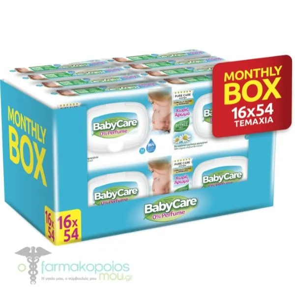 BabyCare Chamomile 0% Perfume Monthly Box Baby Wipes with Lid, 16x54pcs (864pcs)