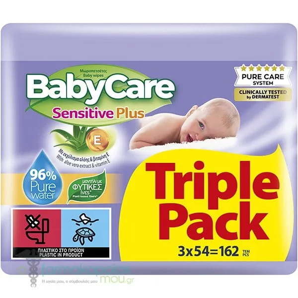 BabyCare Sensitive Plus Triple Pack Baby Wipes (3x54pcs), 162pcs