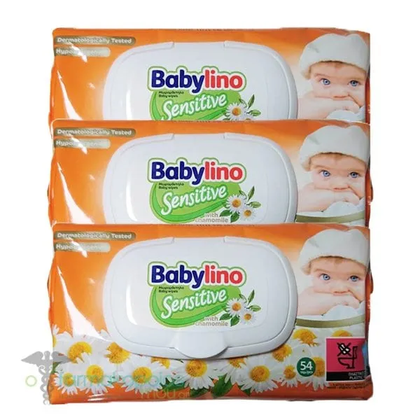 Babylino Promo (2+1 Free) Sensitive Chamomile Baby Wipes (3x54pcs), 162pcs