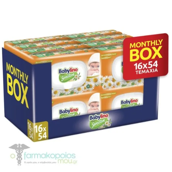 Babylino Sensitive Chamomile Monthly Box Baby Wipes with Lid, 16x54pcs (864pcs)