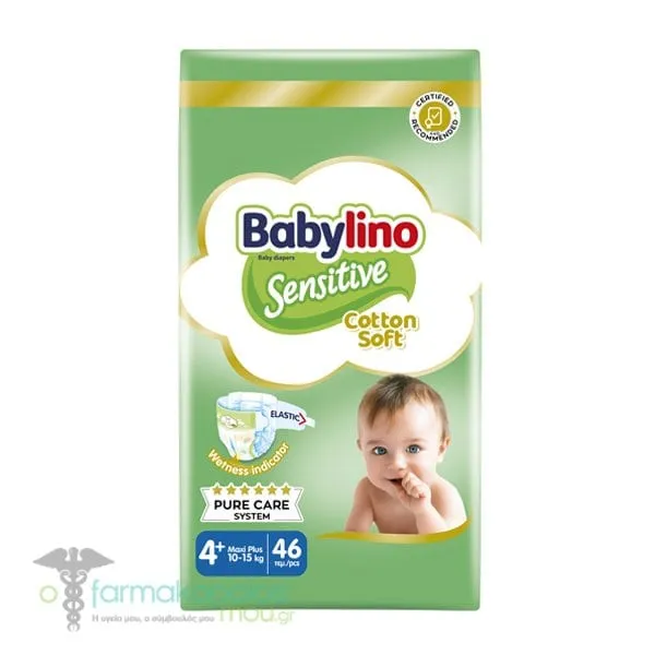 Babylino Sensitive Cotton Soft Value Pack Νο.4+ (10-15kg) Baby Diapers, 46pcs