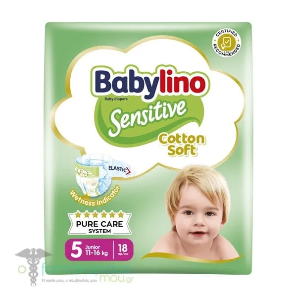 Babylino Sensitive Cotton Soft Νο.5 (11-16kg) Baby Diapers, 18pcs