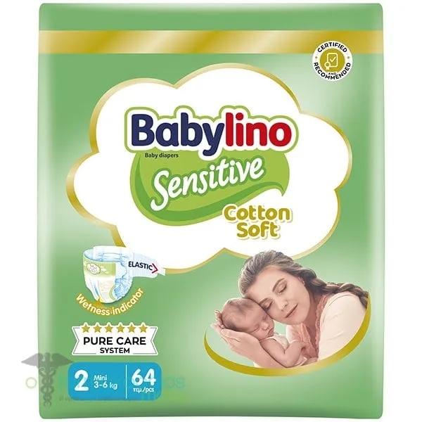 Babylino Sensitive Cotton Soft Βρεφικές Πάνες Mini Nο2 (3-6kg), 64τεμ