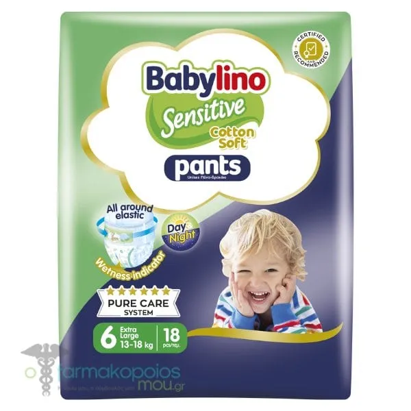 Babylino Sensitive Pants Cotton Soft Unisex No.6 Extra Large (13-18kg), 18pcs