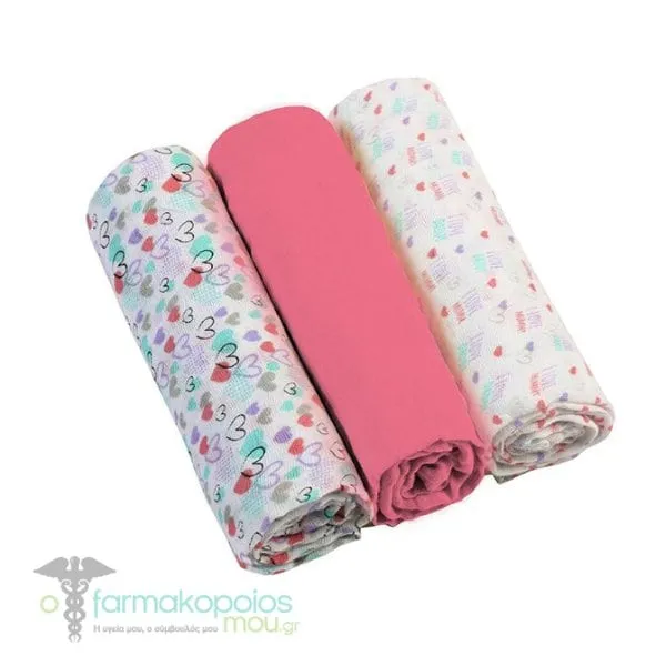 Babyοno Soft Muslin Nappies, 3pcs - Ρόζ