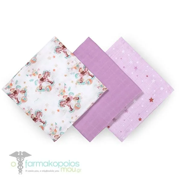 Babyono Βαμβακερές Πάνες Αγκαλιάς από Μπαμπού (70x70cm) 3τεμ, 1σετ