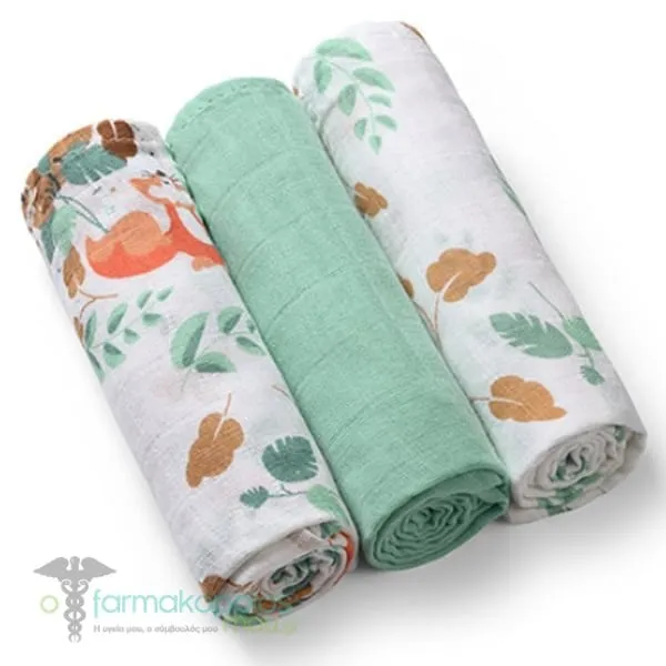 BabyOno Σετ Μουσελίνες Μωρού (70x70cm), 3τεμ - GREEN