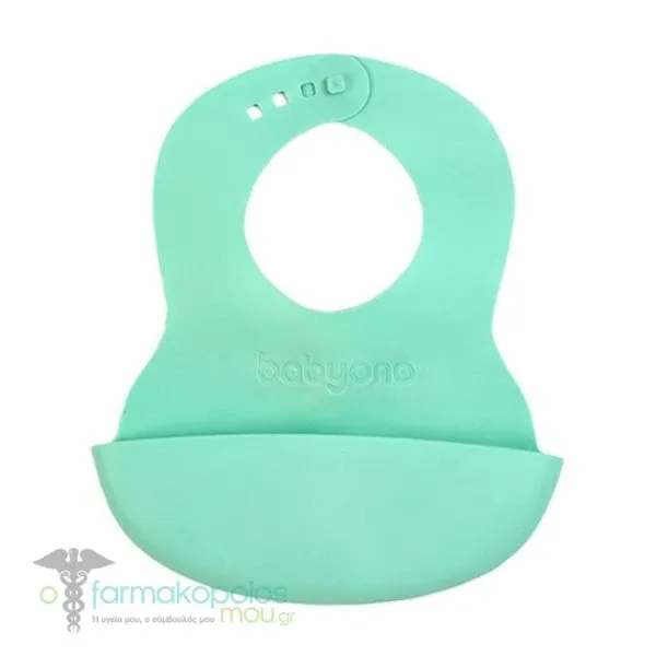 Babyono Soft With Adjustable Lock Σαλιάρα Σιλικόνης 6m+ με Θήκη Περισυλλογής Τροφής, 1τεμ - Μέντα